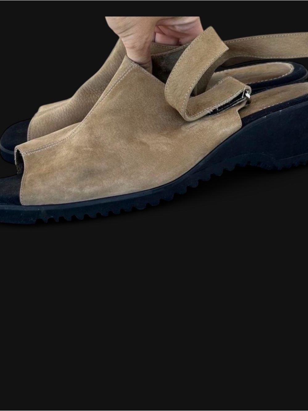 Women's Suede Slingback Sandals in Tan with Black Sole
